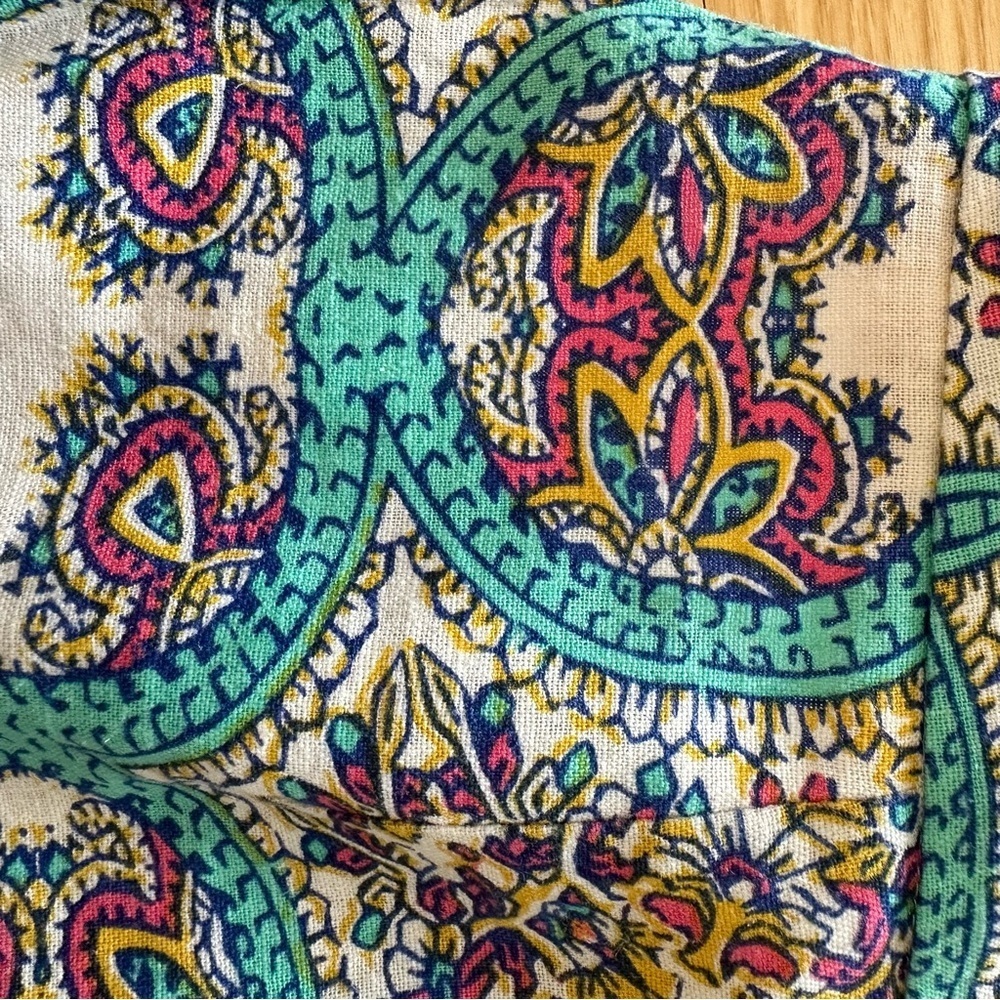 Maeve Turquoise Blue Pink Ivory Floral Print Skirt 2 Anthropologie Linen Blend - Picture 14 of 14